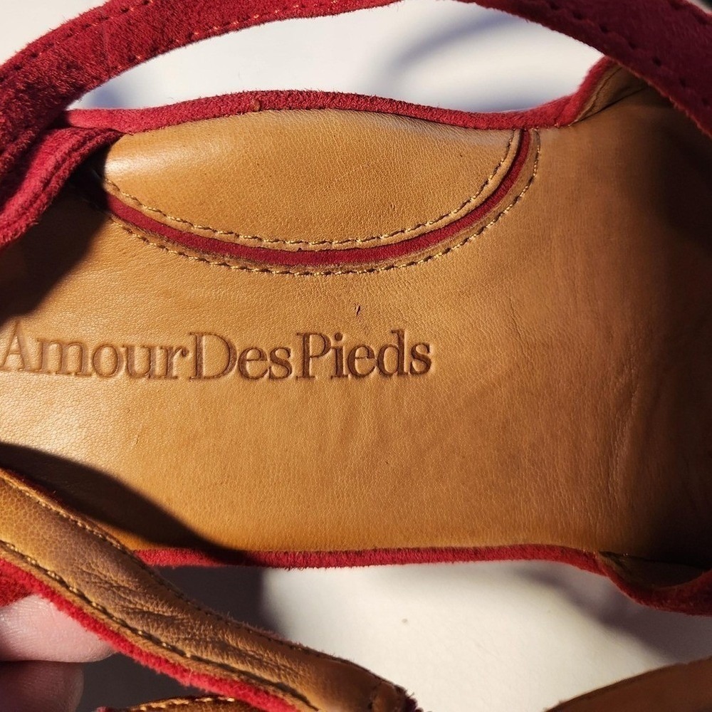 L'Amour Des Pieds Sandals Shoes Womens 8.5 Red Suede Wedge Slingback comfort - Picture 3 of 9